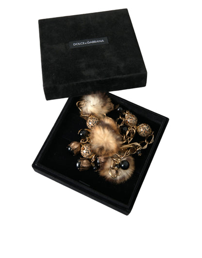 Ceinture à chaîne et collier en fourrure léopard en laiton doré Dolce &amp; Gabbana