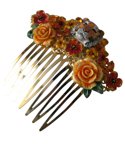 Peigne à cheveux Dolce &amp; Gabbana en laiton doré et cristal motif léopard floral