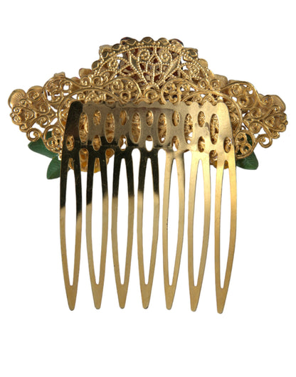 Peigne à cheveux Dolce &amp; Gabbana en laiton doré et cristal motif léopard floral