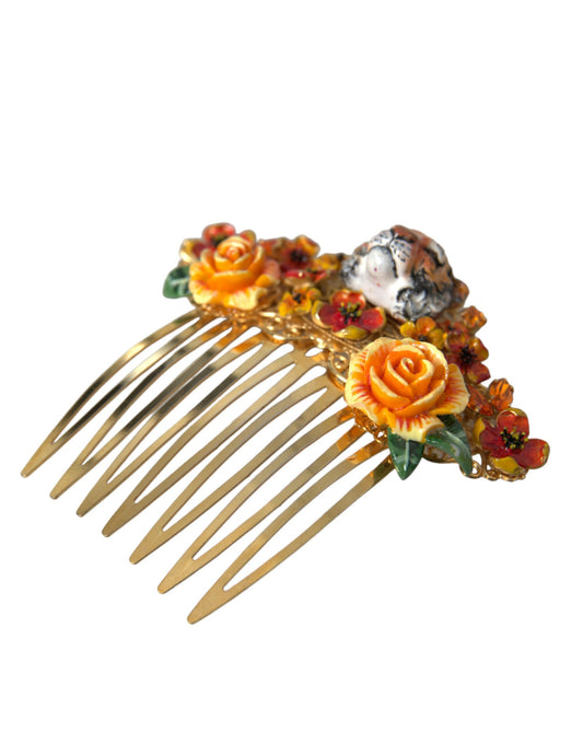 Peigne à cheveux Dolce &amp; Gabbana en laiton doré et cristal motif léopard floral