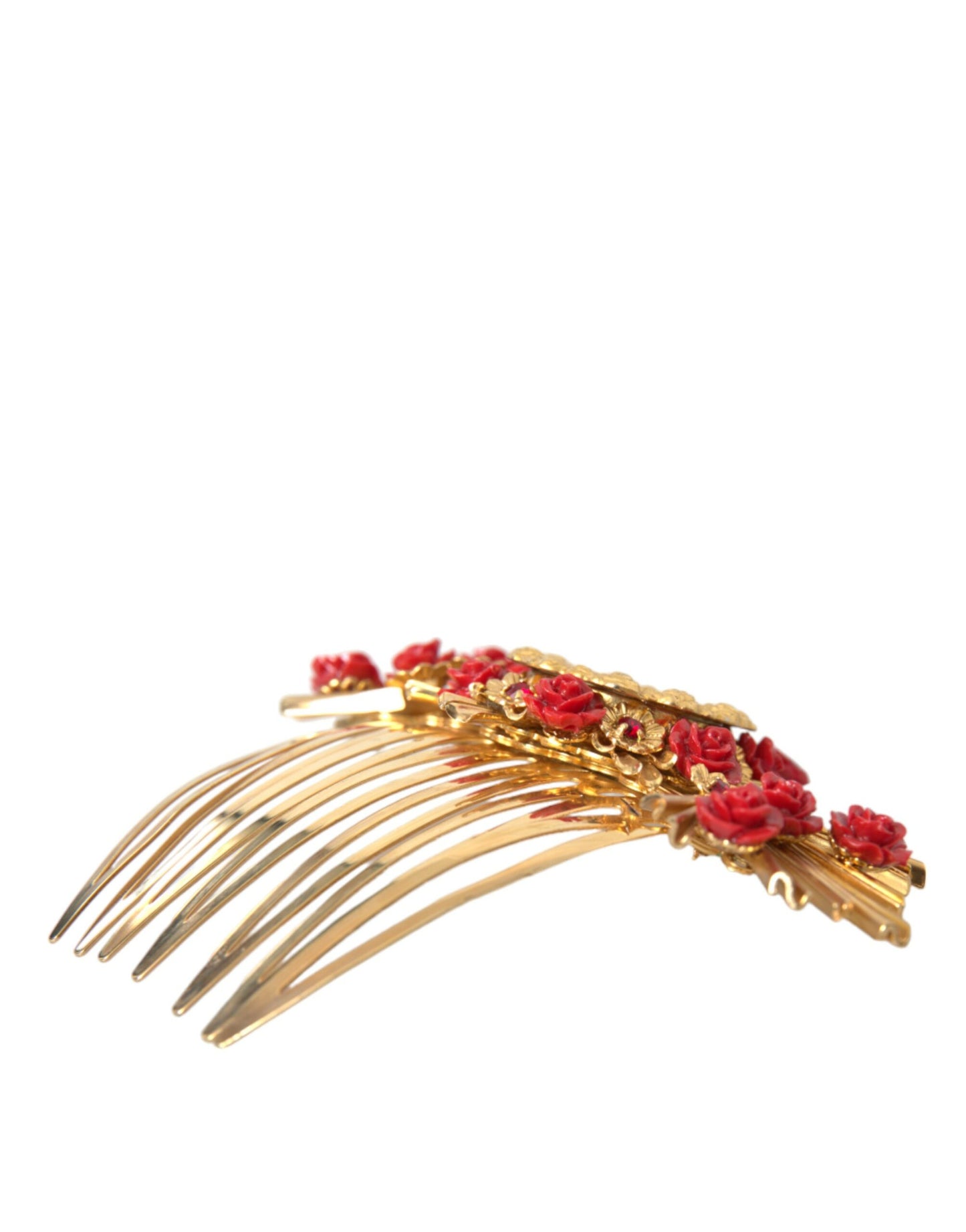 Peigne à cheveux Dolce &amp; Gabbana en laiton doré et cristal avec motif floral en forme de cœur