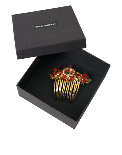 Peigne à cheveux Dolce &amp; Gabbana en laiton doré et cristal avec motif floral en forme de cœur