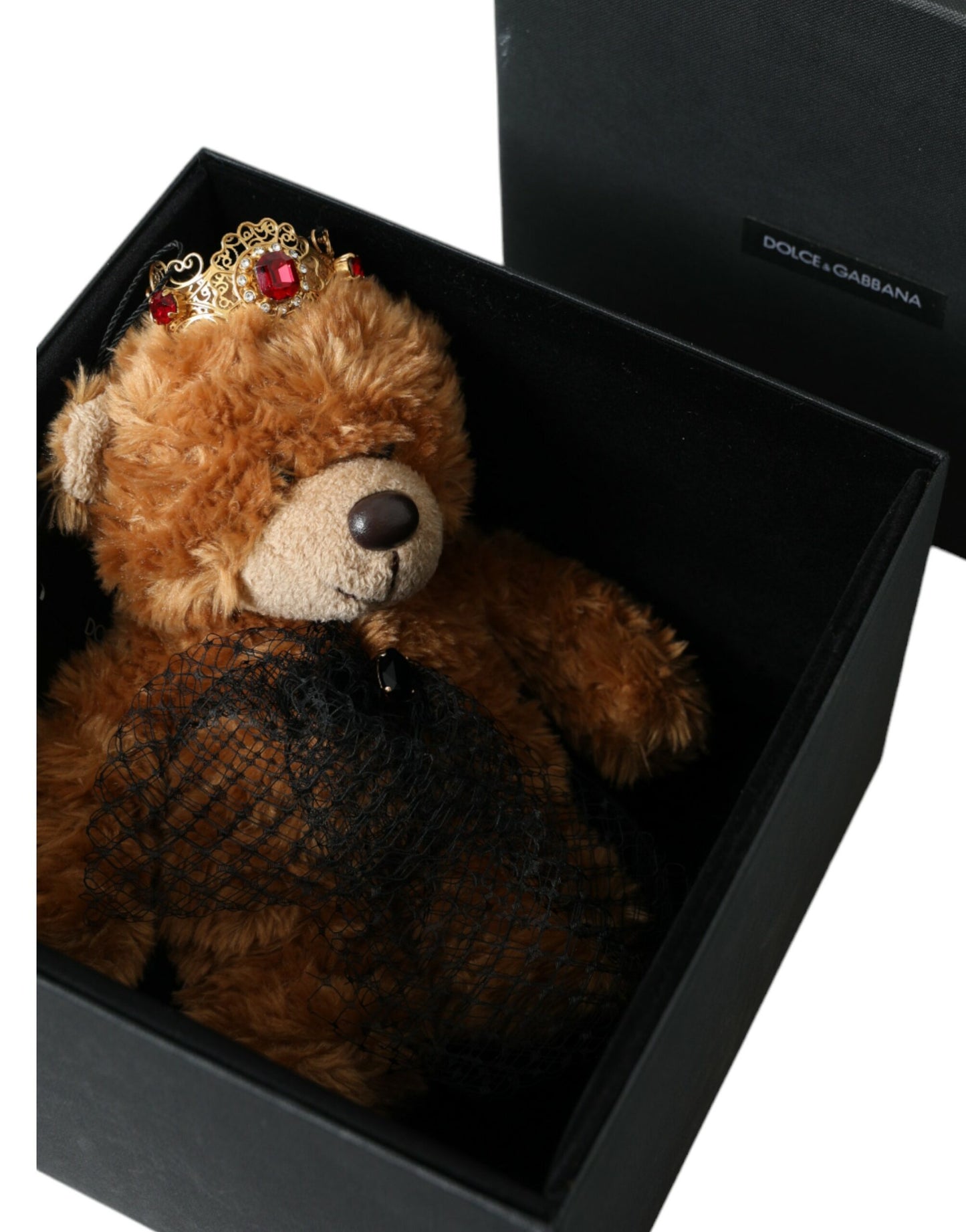 Serre-tête et diadème en forme de couronne de cristal doré avec ours en peluche marron Dolce &amp; Gabbana
