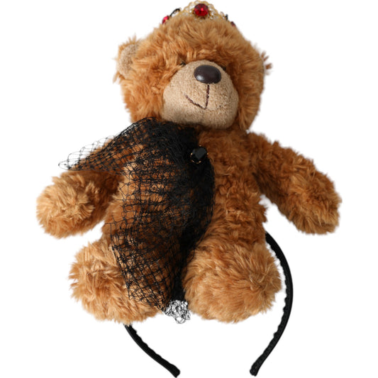 Serre-tête et diadème en forme de couronne de cristal doré avec ours en peluche marron Dolce &amp; Gabbana