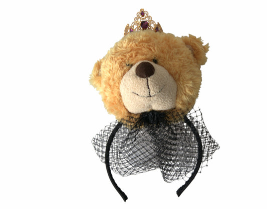 Serre-tête et diadème en forme de couronne de cristal doré avec ours en peluche marron Dolce &amp; Gabbana