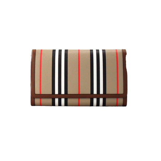 Burberry Hannah Icon Stripe Archive Umhängetasche aus hellbraunem E-Canvas-Leder