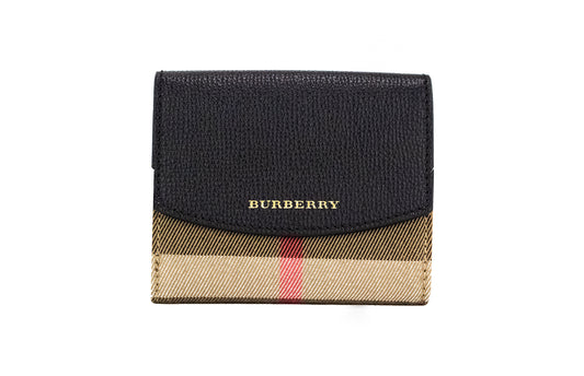 Burberry Luna Geldbörse aus genarbtem Leder mit House Check-Muster in Schwarz