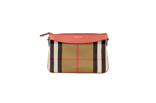 Burberry – Peyton House Check – Derby-Umhängetasche aus genarbtem Leder in Zimtrot
