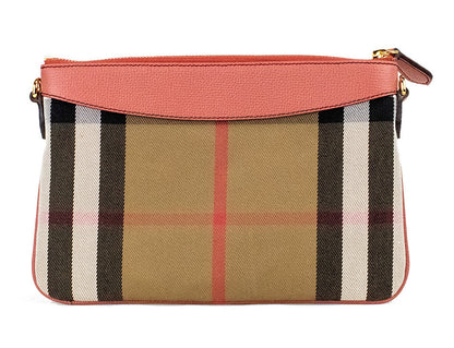Burberry – Peyton House Check – Derby-Umhängetasche aus genarbtem Leder in Zimtrot