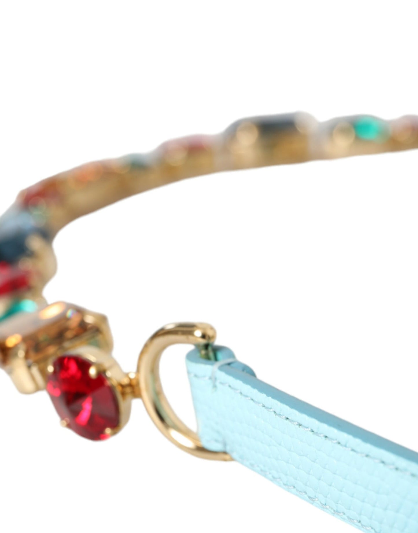 Ceinture Dolce &amp; Gabbana en cuir bleu clair avec chaîne en cristal