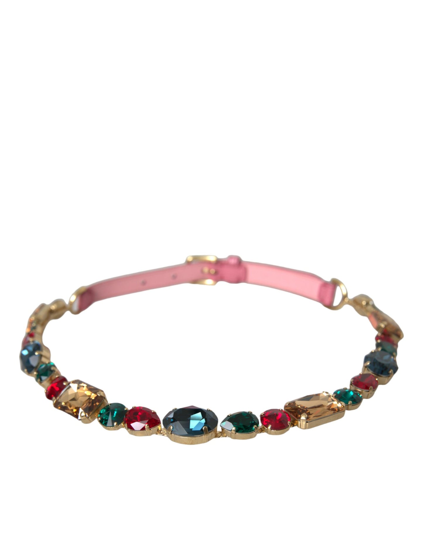 Ceinture Dolce &amp; Gabbana en cuir rose ornée de chaînes et de cristaux