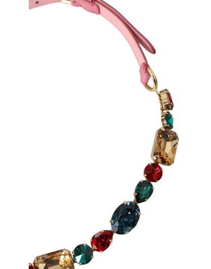 Ceinture Dolce &amp; Gabbana en cuir rose ornée de chaînes et de cristaux