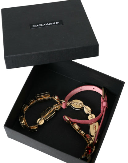 Ceinture Dolce &amp; Gabbana en cuir rose ornée de chaînes et de cristaux