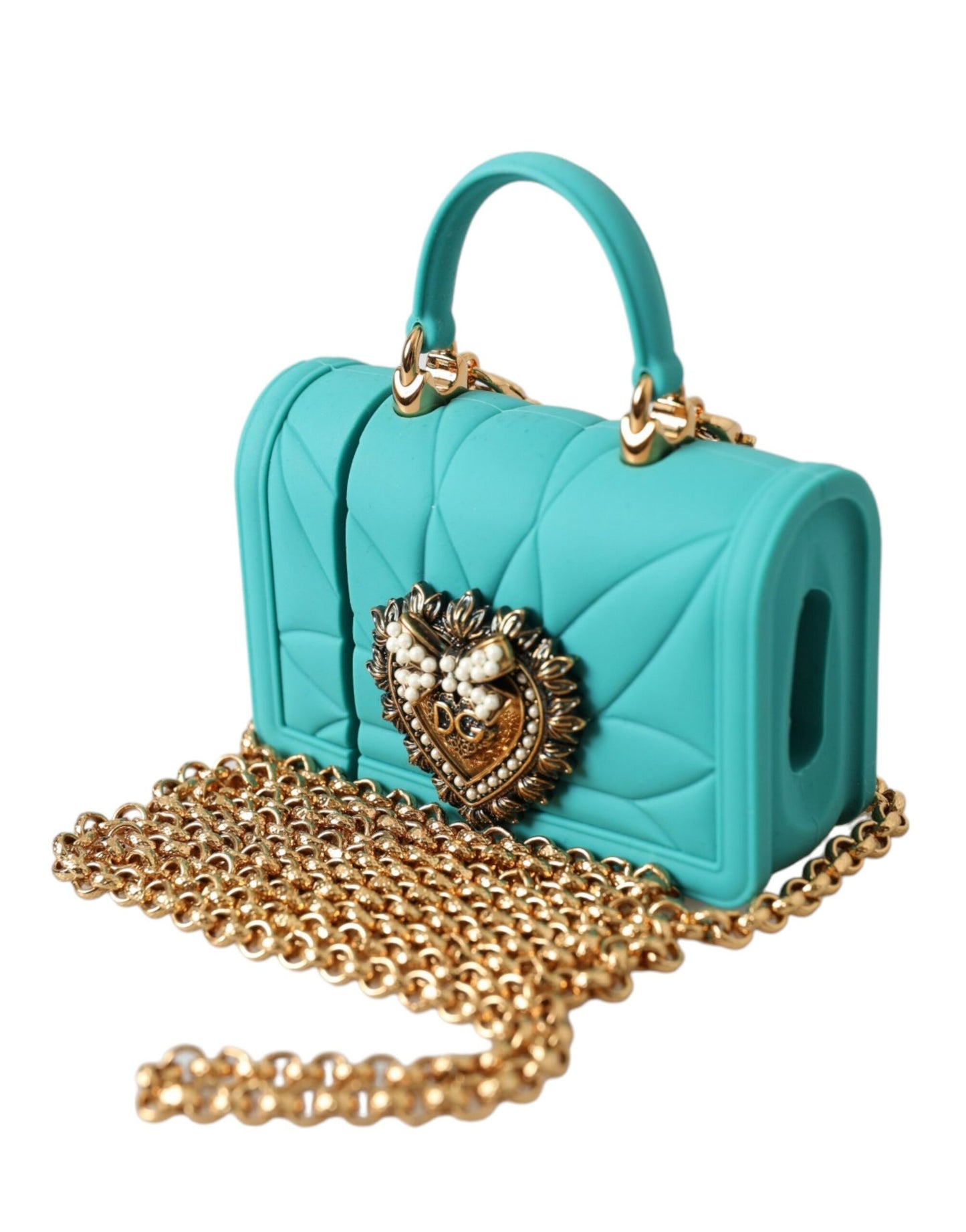Étui pour Airpods Dolce &amp; Gabbana en silicone turquoise avec motif cœur dévotion