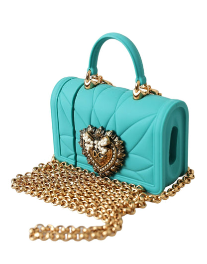 Étui pour Airpods Dolce &amp; Gabbana en silicone turquoise avec motif cœur dévotion