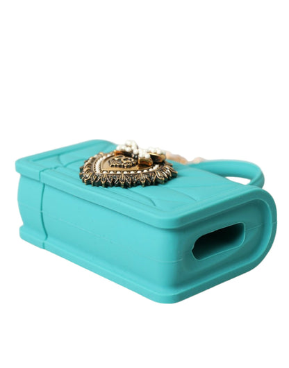 Étui pour Airpods Dolce &amp; Gabbana en silicone turquoise avec motif cœur dévotion