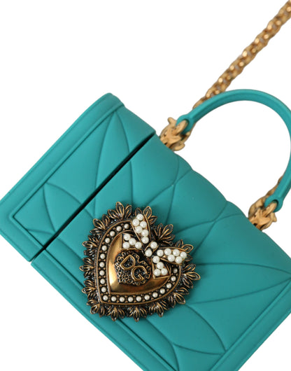 Étui pour Airpods Dolce &amp; Gabbana en silicone turquoise avec motif cœur dévotion