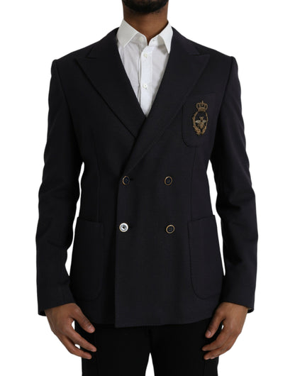 Blazer croisé bleu foncé Dolce &amp; Gabbana à motif couronne et abeille