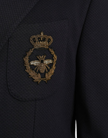 Blazer croisé bleu foncé Dolce &amp; Gabbana à motif couronne et abeille