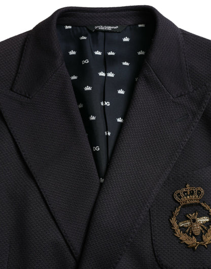Blazer croisé bleu foncé Dolce &amp; Gabbana à motif couronne et abeille