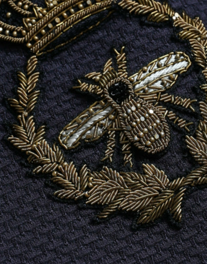 Blazer croisé bleu foncé Dolce &amp; Gabbana à motif couronne et abeille