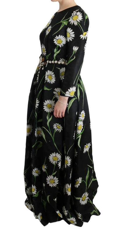 Dolce & Gabbana Multicolor Silk Sunflower Print Long Maxi Dress