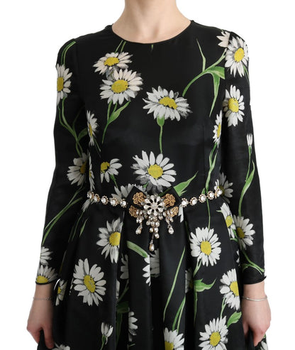 Dolce & Gabbana Multicolor Silk Sunflower Print Long Maxi Dress