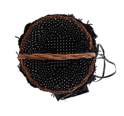 Sac AGNESE en paille beige et peau de serpent avec pompons et cristaux Dolce &amp; Gabbana