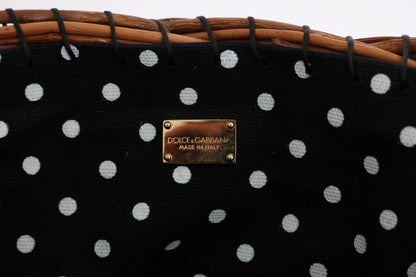 Sac AGNESE en paille beige et peau de serpent avec pompons et cristaux Dolce &amp; Gabbana