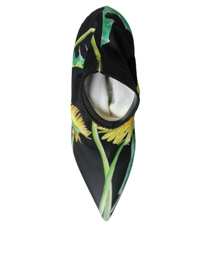 Bottines en jersey extensible noir à fleurs Dolce &amp; Gabbana