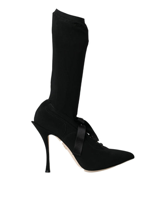 Bottes mi-mollet noires à talons aiguilles Dolce &amp; Gabbana