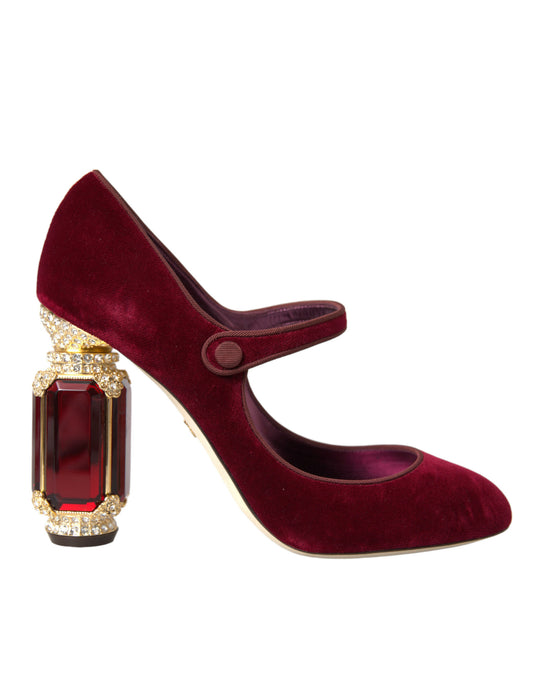 Chaussures Mary Jane Dolce &amp; Gabbana en velours rouge et cristaux dorés