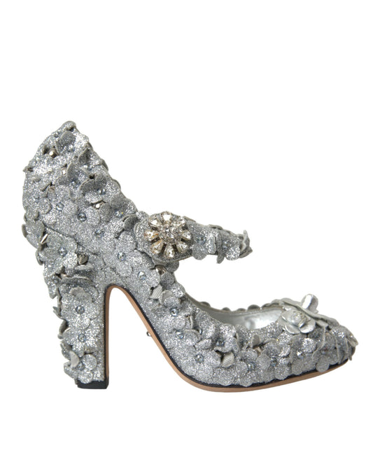 Escarpins Mary Jane Dolce &amp; Gabbana argentés à fleurs et cristaux
