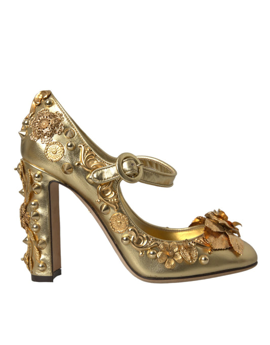 Escarpins Mary Jane en cuir doré et cristaux Dolce &amp; Gabbana