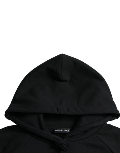 Pull-over à capuche en coton noir avec logo Balenciaga