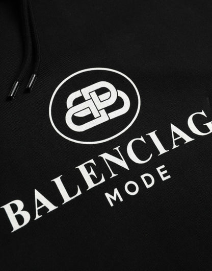 Pull-over à capuche en coton noir avec logo Balenciaga