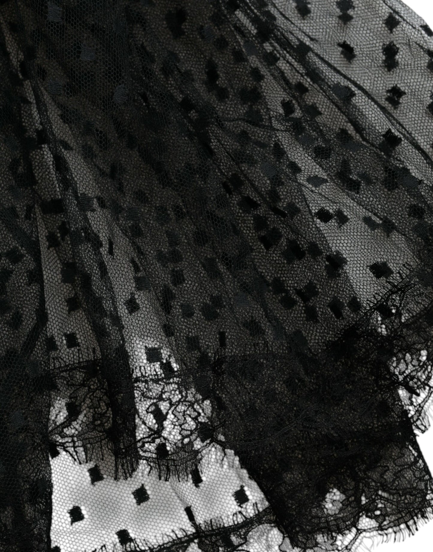 Jupe trapèze taille haute en nylon noir avec bordure en dentelle Dolce &amp; Gabbana