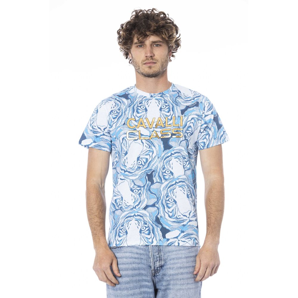 Cavalli Class Hellblaues Herren-T-Shirt aus Baumwolle