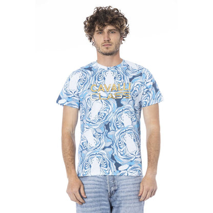 Cavalli Class Hellblaues Herren-T-Shirt aus Baumwolle