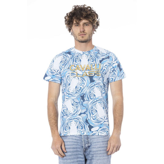 Cavalli Class Hellblaues Herren-T-Shirt aus Baumwolle