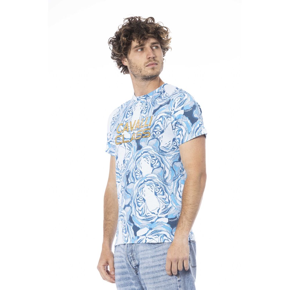 Cavalli Class Hellblaues Herren-T-Shirt aus Baumwolle
