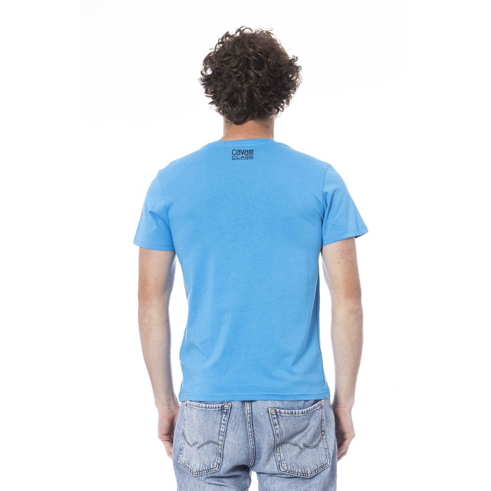 Cavalli Class Hellblaues Herren-T-Shirt aus Baumwolle