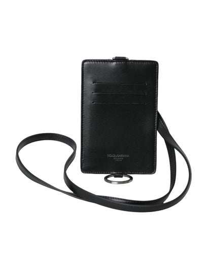 Portefeuille pour homme Dolce &amp; Gabbana en cuir de veau noir avec cordon et logo