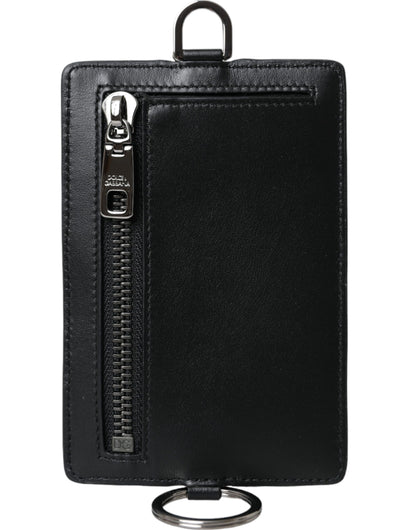 Portefeuille pour homme Dolce &amp; Gabbana en cuir de veau noir avec cordon et logo