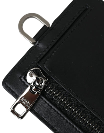 Portefeuille pour homme Dolce &amp; Gabbana en cuir de veau noir avec cordon et logo