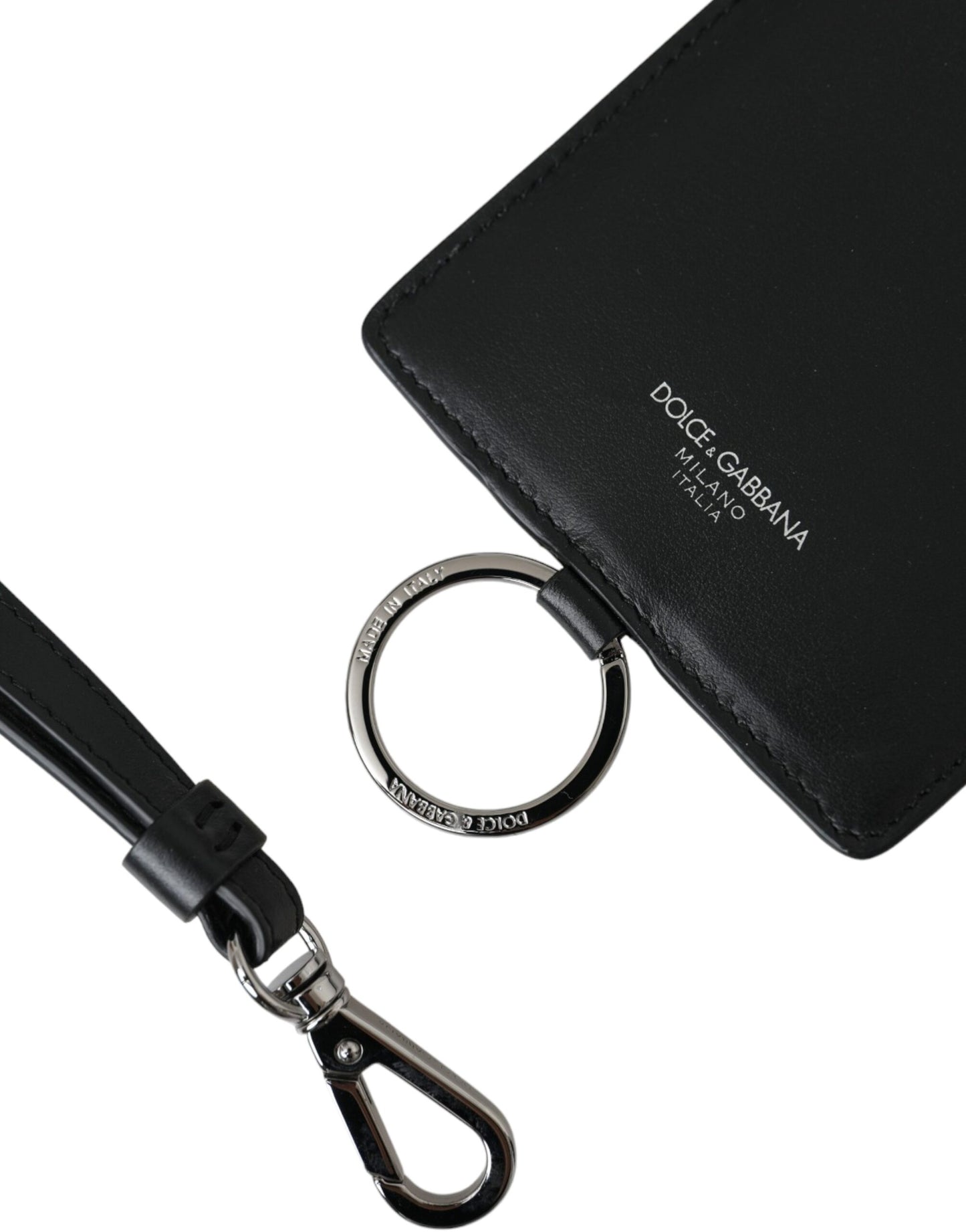 Portefeuille pour homme Dolce &amp; Gabbana en cuir de veau noir avec cordon et logo