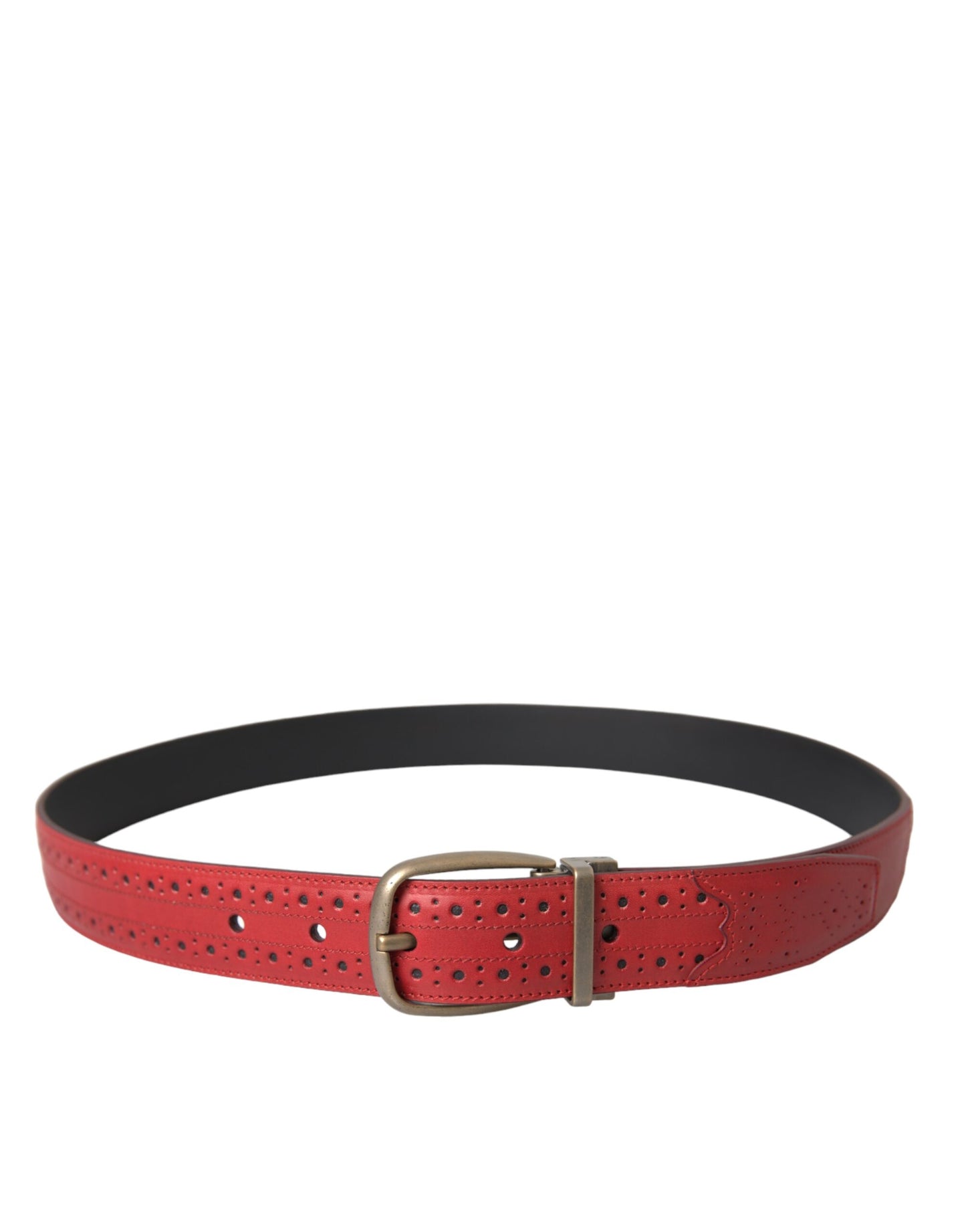 Ceinture Dolce &amp; Gabbana en cuir perforé rouge avec boucle en métal pour homme