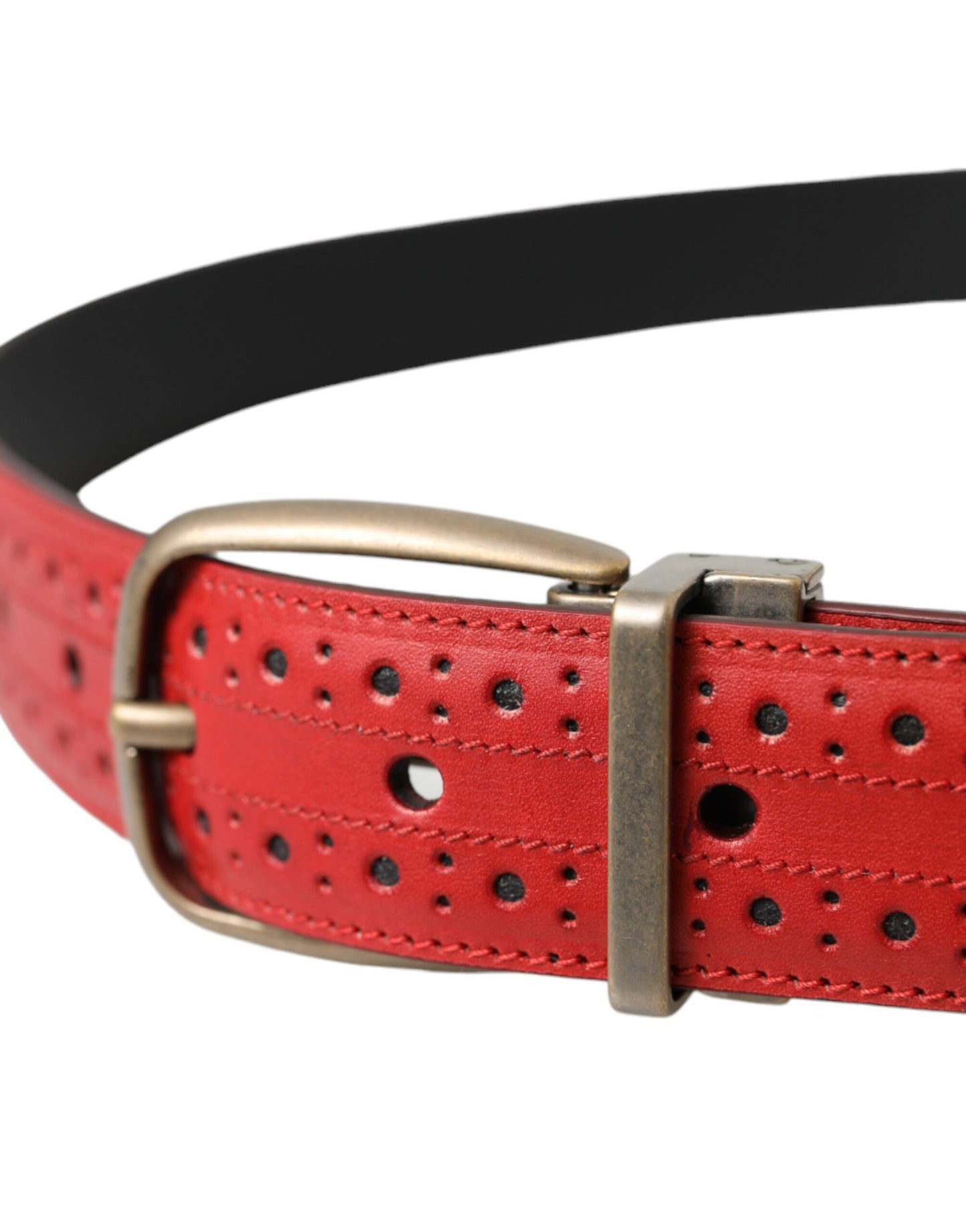 Ceinture Dolce &amp; Gabbana en cuir perforé rouge avec boucle en métal pour homme