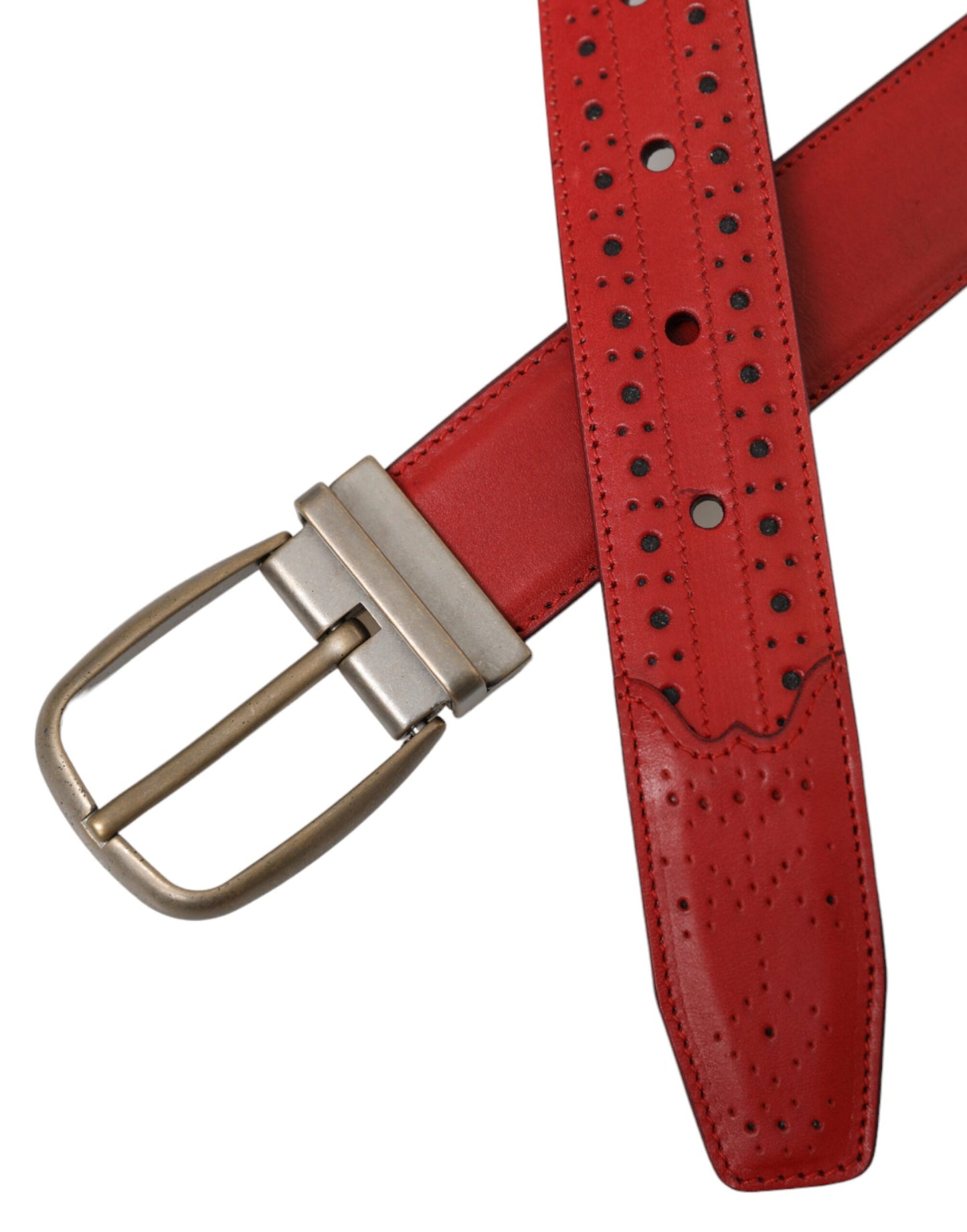 Ceinture Dolce &amp; Gabbana en cuir perforé rouge avec boucle en métal pour homme
