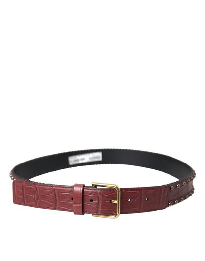 Ceinture Dolce &amp; Gabbana en cuir d'alligator marron avec boucle en métal cloutée
